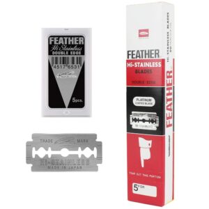 Feather Hi-Stainless Platinum Double Edge Razor Blades (5 x 10) Total of 50 Blades