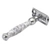 Twist to open safety razor 100% Brass Metal Platinum-81(Marble White) - Image 3